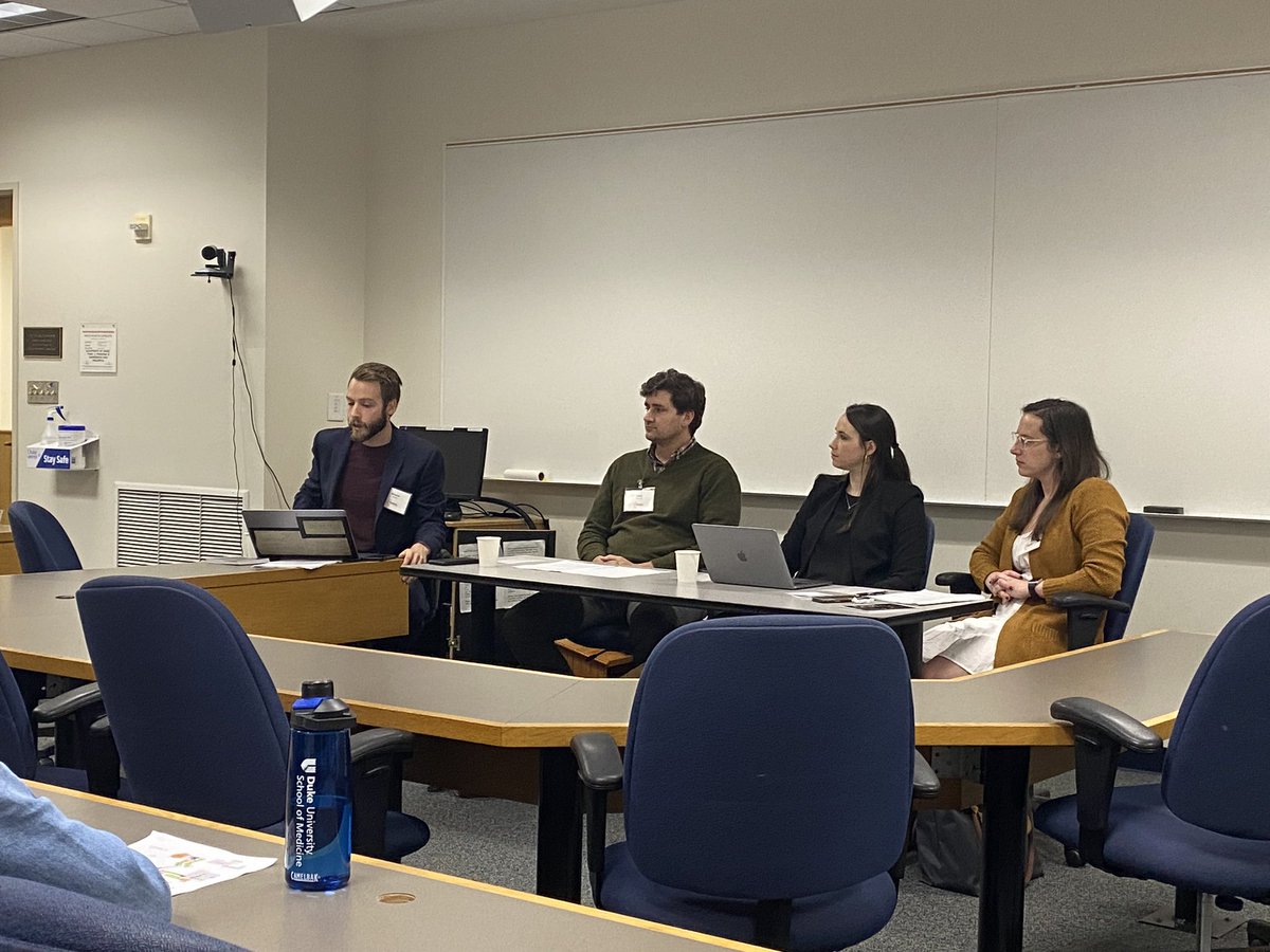 RyanAntiel's tweet photo. Amazing @DukeTMCI panel this AM on moral ecologies of modern medicine resulting in the culture of burnout. Beautiful insights from @DukeSurgRes @clarkhowell @annaberry29 and @jennafrush https://t.co/7Y2tYUTN9q