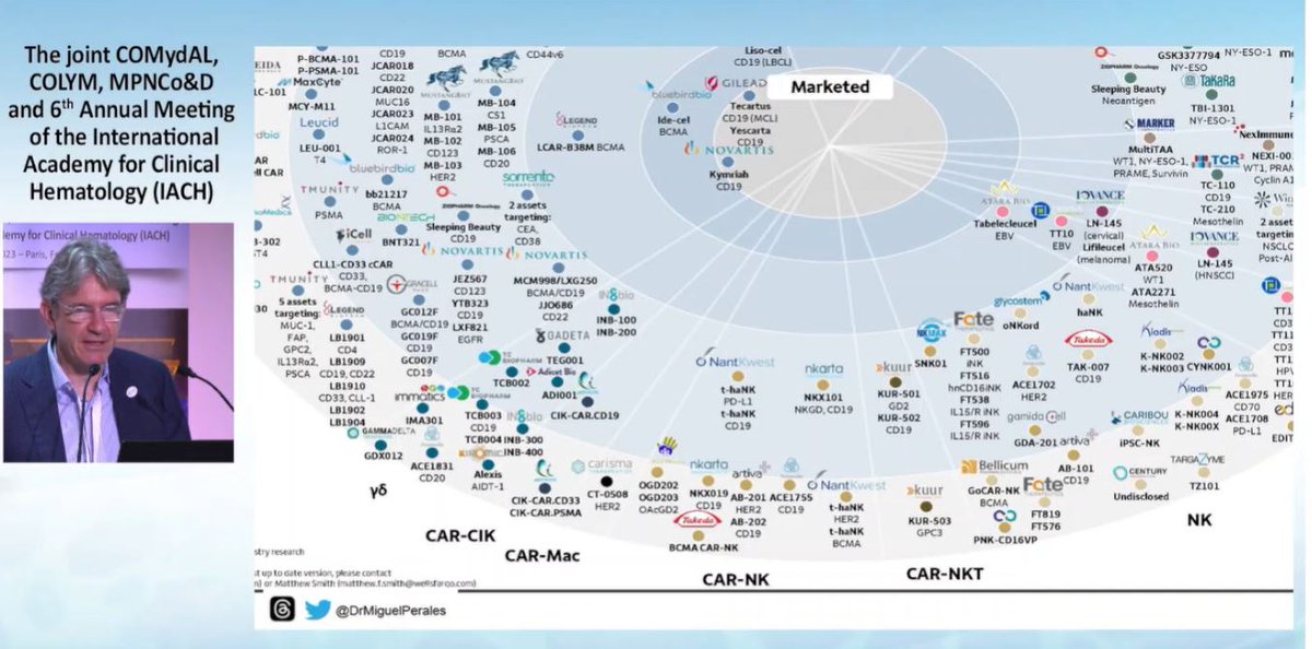 lymphomahub's tweet photo. #IACH23 | #COLYM Plenary Lecture | @DrMiguelPerales @MSKCancerCenter presented an overview of the recent advances in allogeneic CAR T. Safety and efficacy of various novel CAR T and CAR NK cell therapies for #MultipleMyeloma, T- and B-cell malignancies, and solid tumors were discussed.  #lymsm #lymphoma #TheIACH