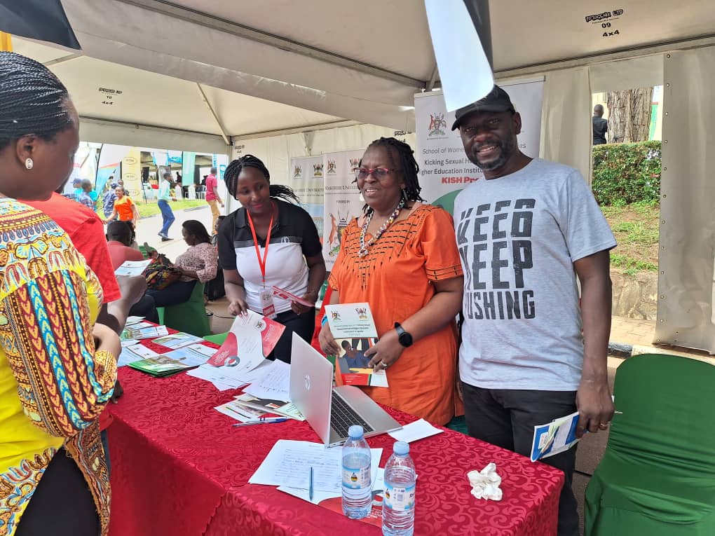 KISH project team led by PI prof. Grace Bantebya, sensitizing students & staff on KISH online reporting system of Sexual Harassment cases among others, during the Youth Innovation Expo 2023 at Muk. Visit KiSH.mak.ac.ug. @gbantebya @Mak_SWGS @MakerereNews @MakerereCHUSS