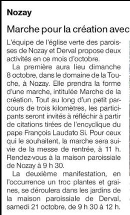 Ce dimanche 8 octobre, avant la messe de rentrée à Nozay (44), l'équipe Eglise Verte propose une Marche pour la Création : 3 km accessible à tous - domaine de château de la Touche (merci au proprio) avec des citation de Laudato Si'
OF 6/10/2023
#tempspourlacréation
<a href="/egliseverte/">Egliseverte</a>