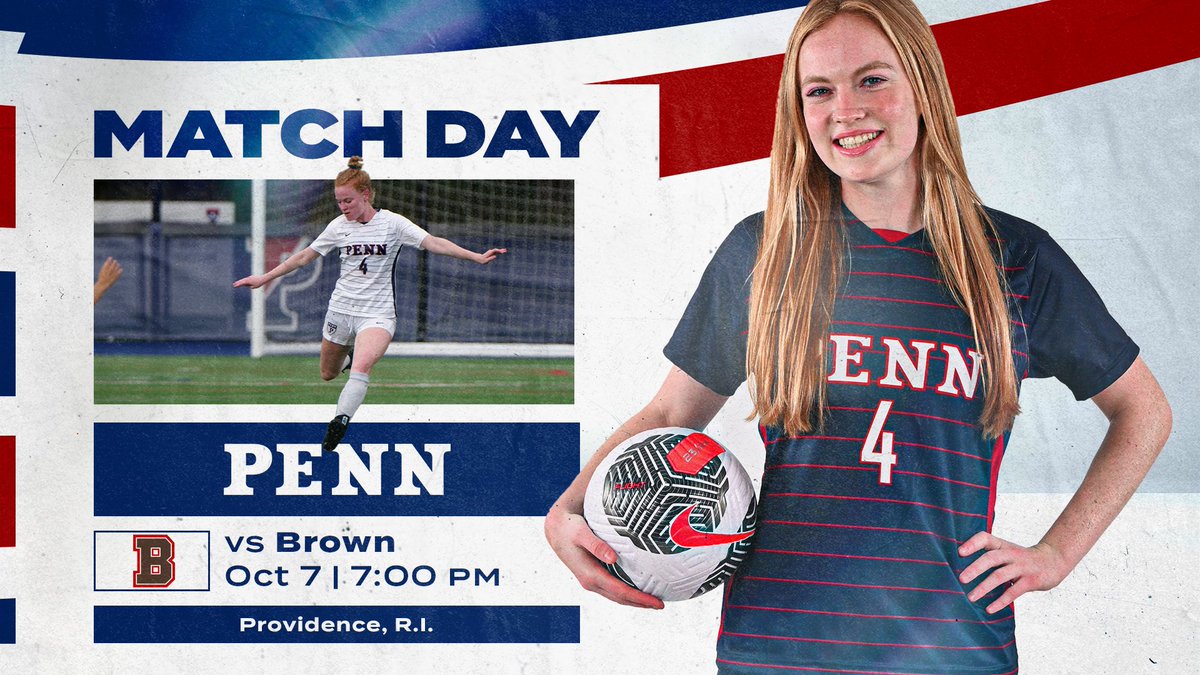 PennWSoccer's tweet photo. Trip to Rhode Island as we take on the Bears!

🆚 Brown
📍Providence, R.I.
⏰ 7 p.m.
📺 ESPN+ ($) | https://t.co/feAqeMO2Wl
📊 https://t.co/chskv4yier
📰 https://t.co/mU5IPFbnvB

#FightOnPenn 🔴🔵⚽ https://t.co/jerpsUz5CW