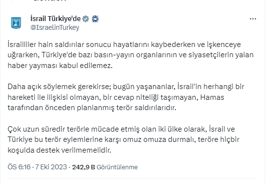 VoiceOfLevant's tweet photo. Bekledikleri desteği bulamayan İsrail Büyükelçiliği’nden Türk basınına tepki! 

“İsrail ve Türkiye omuz omuza durmalı” https://t.co/3FIYFrWxV9