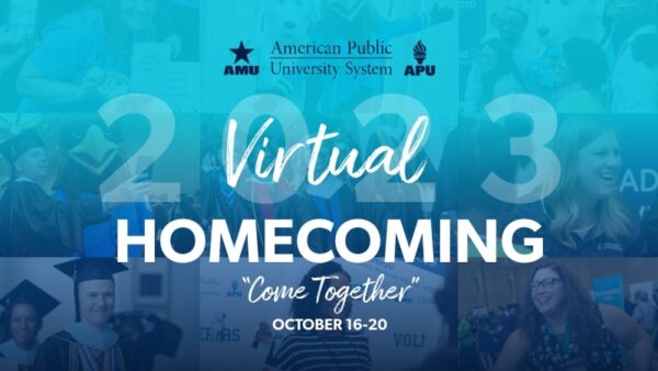 📣 Calling all APUS students and alumni! 
We're excited to #ComeTogether the week of October 16-20, 2023, for Virtual Homecoming! Join us to celebrate our university community.
ow.ly/mLiO104W9b9

#AMUComeTogether #APUComeTogether