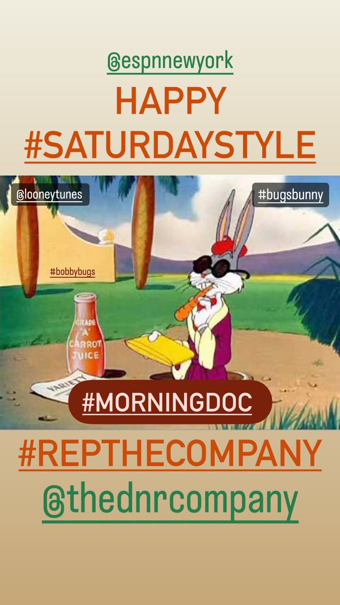 Happy #SaturdayStyle!

#MorningDoc 

@TheDnRCompany @ESPNNY98_7FM  @LooneyTunes #RepTheCompany #BugsBunny #BobbyBugs