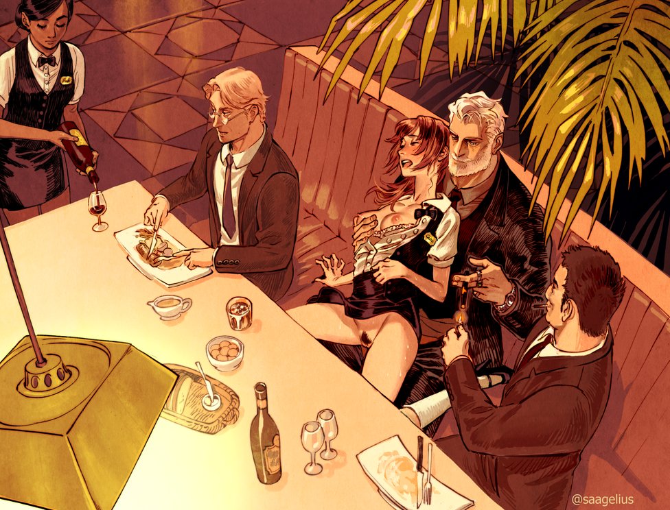 En una reunión de negocios de papi con sus amigos. 

#Sexrol #LewdRP