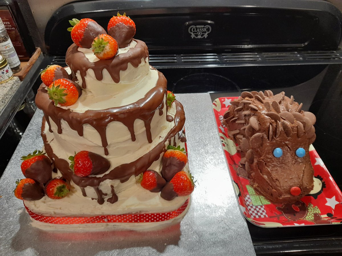 stoddart62's tweet photo. What better way to spend a driech Sat afternoon but baking a friend's 30th birthday cakes! May not get a Hollywood handshake but hopefully they will taste OK! 4 different tiers for the adults and a hedgehog for the kids 👍 https://t.co/X7RzNukYrH