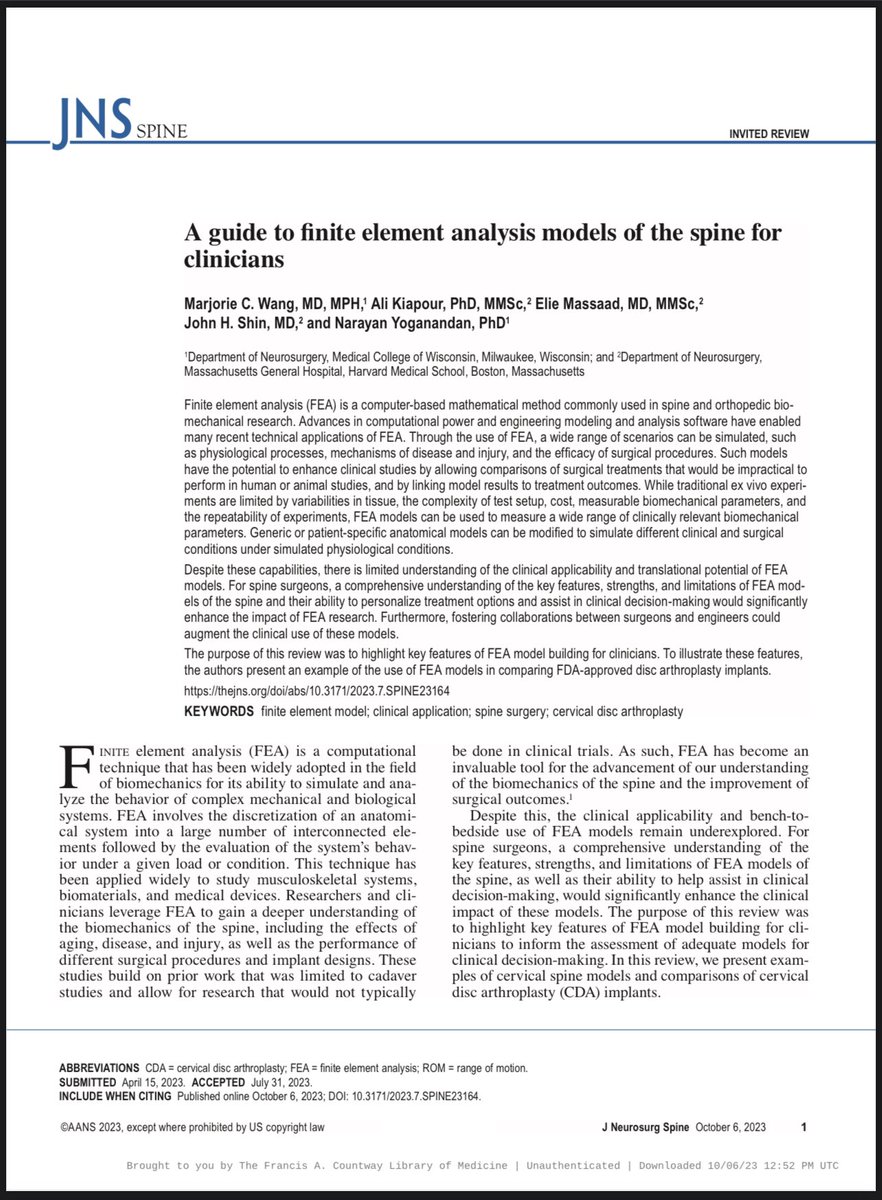 John H. Shin MD, MBA (@johnhshinmd) on Twitter photo Thank you <a href="/JamesRutka/">James Rutka</a> for highlighting our review on fine element analysis of the spine published now <a href="/TheJNS/">Journal of Neurosurgery</a>! Led by fantastic collaborators Marjorie Wang, <a href="/kiapoura/">Al Kiapour PhD, MMSc | MGH Harvard</a>, <a href="/ElieMassaadMD/">Elie Massaad</a>, Narayan Yoganandan. #neurosurgery #orthotwitter Thank you <a href="/JamesRutka/">James Rutka</a> for highlighting our review on fine element analysis of the spine published now <a href="/TheJNS/">Journal of Neurosurgery</a>! Led by fantastic collaborators Marjorie Wang, <a href="/kiapoura/">Al Kiapour PhD, MMSc | MGH Harvard</a>, <a href="/ElieMassaadMD/">Elie Massaad</a>, Narayan Yoganandan. #neurosurgery #orthotwitter