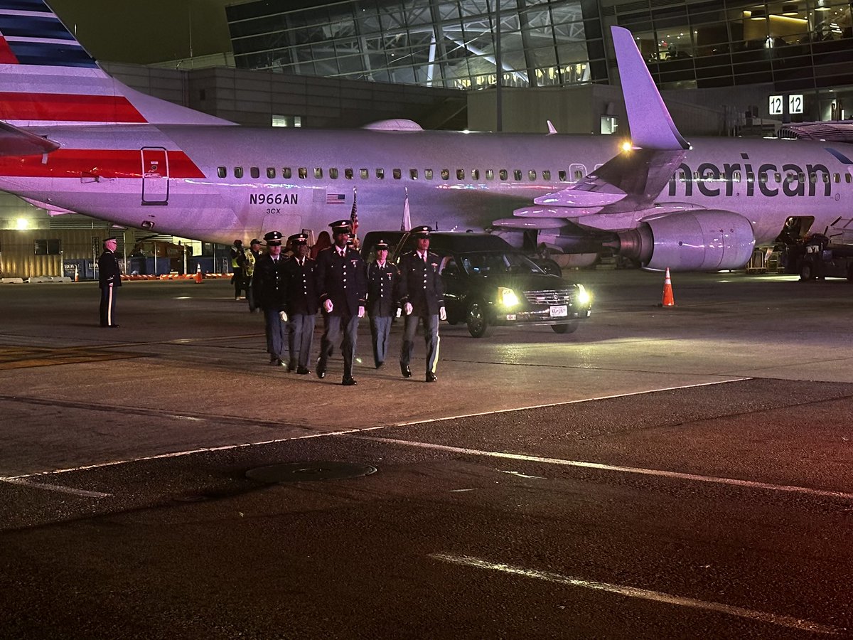 PatrolScpd's tweet photo. Last night our officers  assisted in the dignified transfer of remains of Army Sgt. Bernard J. Sweeney Jr. from JFK to Wading River. Sgt. Sweeney went MIA in 1944 during WWII. His remains were recently identified. Read about his amazing journey home. https://t.co/pyHW2JO7Vc