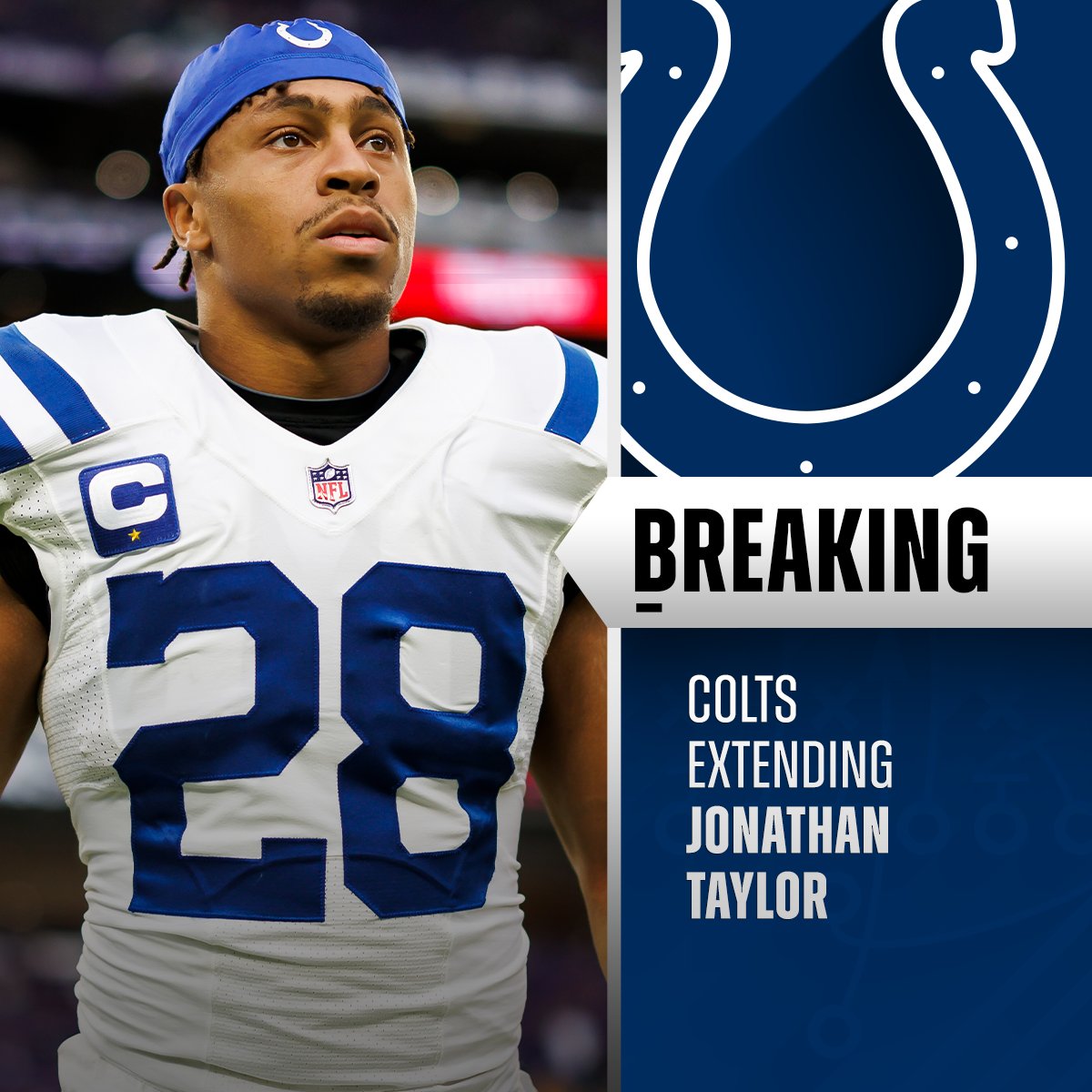NFL's tweet photo. BREAKING: Colts, RB Jonathan Taylor agree to terms on 3-year, $42M extension with $26.5M guaranteed. (via @rapsheet) https://t.co/Qv3AVEhwey