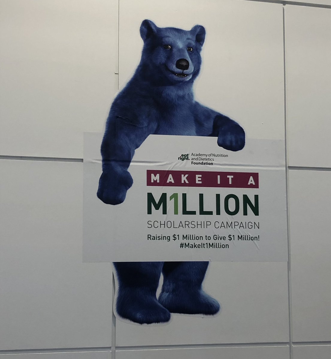 MoniqueRichard's tweet photo. FNCE attendees: Don’t forget to stop by the foundation and donate to the Make It A Million campaign #MakeIt1Million @eatrightFNCE @eatrightPRO virabhadrasana II with Mr. Blue Bear https://t.co/x1O0hQ0e7n