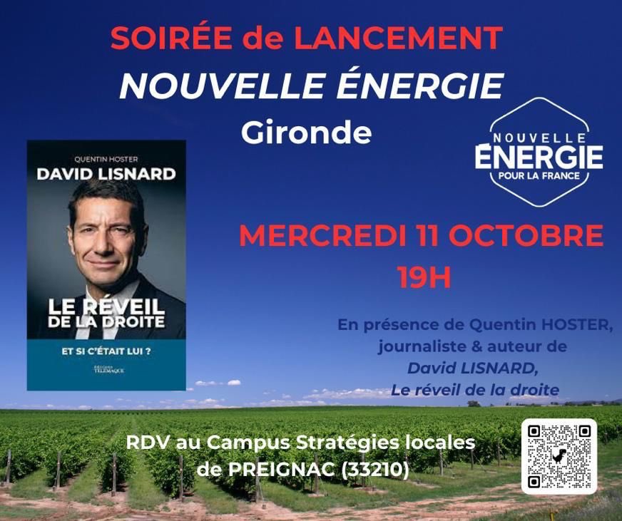 yvesdamecourt's tweet photo. Le lancement de @Nouv_Energie en Gironde c’est le mercredi 11 octobre à #Preignac avec @QuentinHoster auteur de « David Lisnard - Le réveil de la droite » // RSVP gironde@unenouvelleenergie.fr https://t.co/8u1PjXxs0g