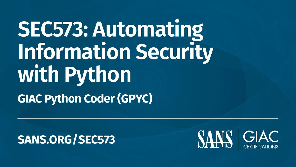 SANSDefense's tweet photo. SEC573 is designed for all cybersecurity professionals who want to learn how to apply basic coding skills to do their job more efficiently. Try the course demo for yourself: https://t.co/qEtyCdAcP8
Learn more about #SEC573: https://t.co/uBixSLHw0r https://t.co/exXLVv3C7W