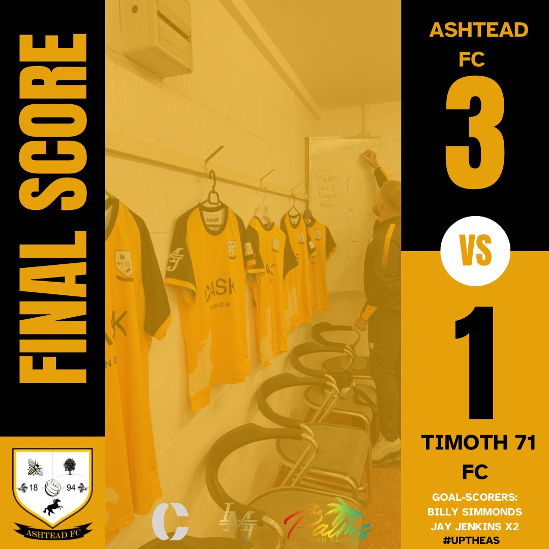 Massive result in the county cup today 💛🖤

Well deserved win, goals coming from Billy Simmonds and Jay Jenkins (x2). MOTM yet again for Billy Simmonds.

Onto the next round, up the AS 💪🏻