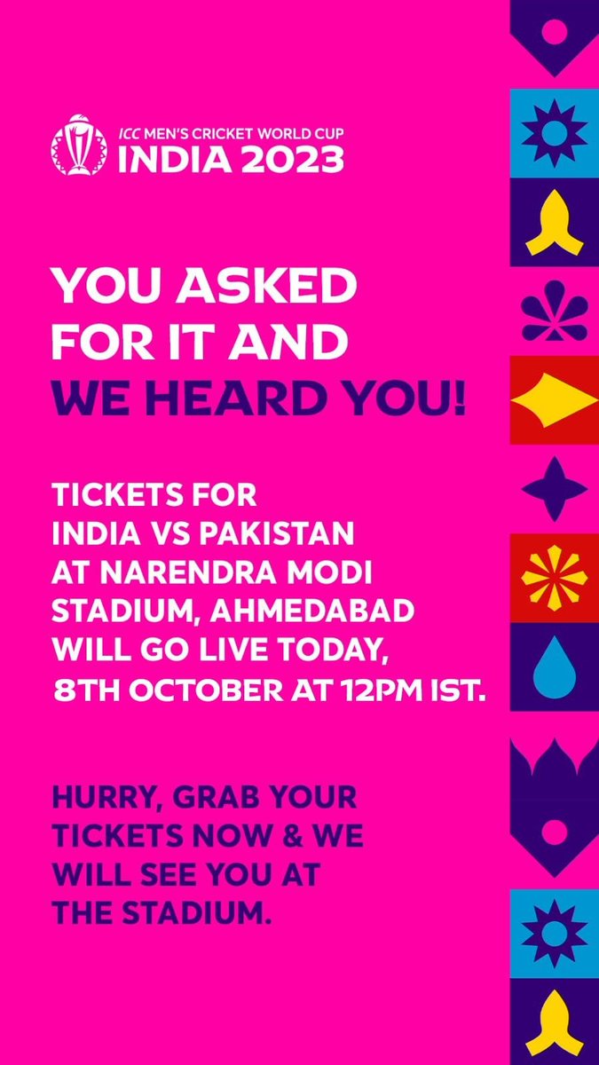 Pawan_174's tweet photo. BCCI set to Release 14,000 Tickets Tomorrow at 12pm for India vs Pakistan Match...
#IndiavsPak #IndiavsPakistan #Bookmyshow #BMS #Ahemdabad #India #Worldcuptickets #Worldcup2023tickets #IndvPak #Ahemdabad #IndiavsPakistanTickets https://t.co/9UIfHfkoKB