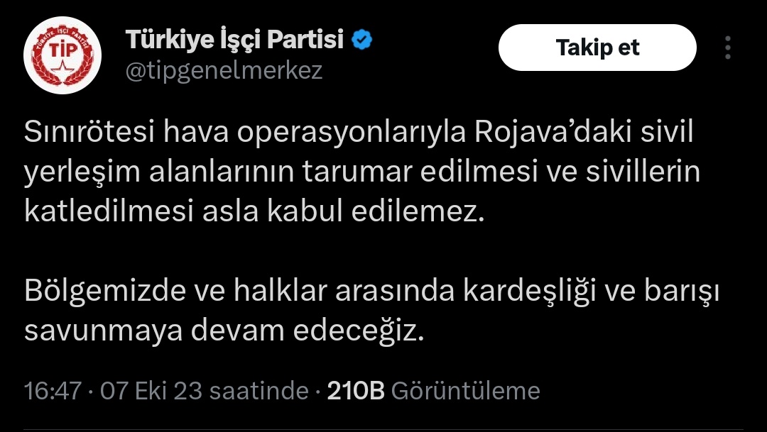 #SONDAKİKA 🔥 | Memleket Partisi Canik Belediye Başkan Aday Adayı Furkan Güler, Türkiye İşçi Partisi'nin 'TSK'nın sınırötesi operasyonu' hakkındaki tweetine suç duyurusunda bulunacağını açıkladı.
