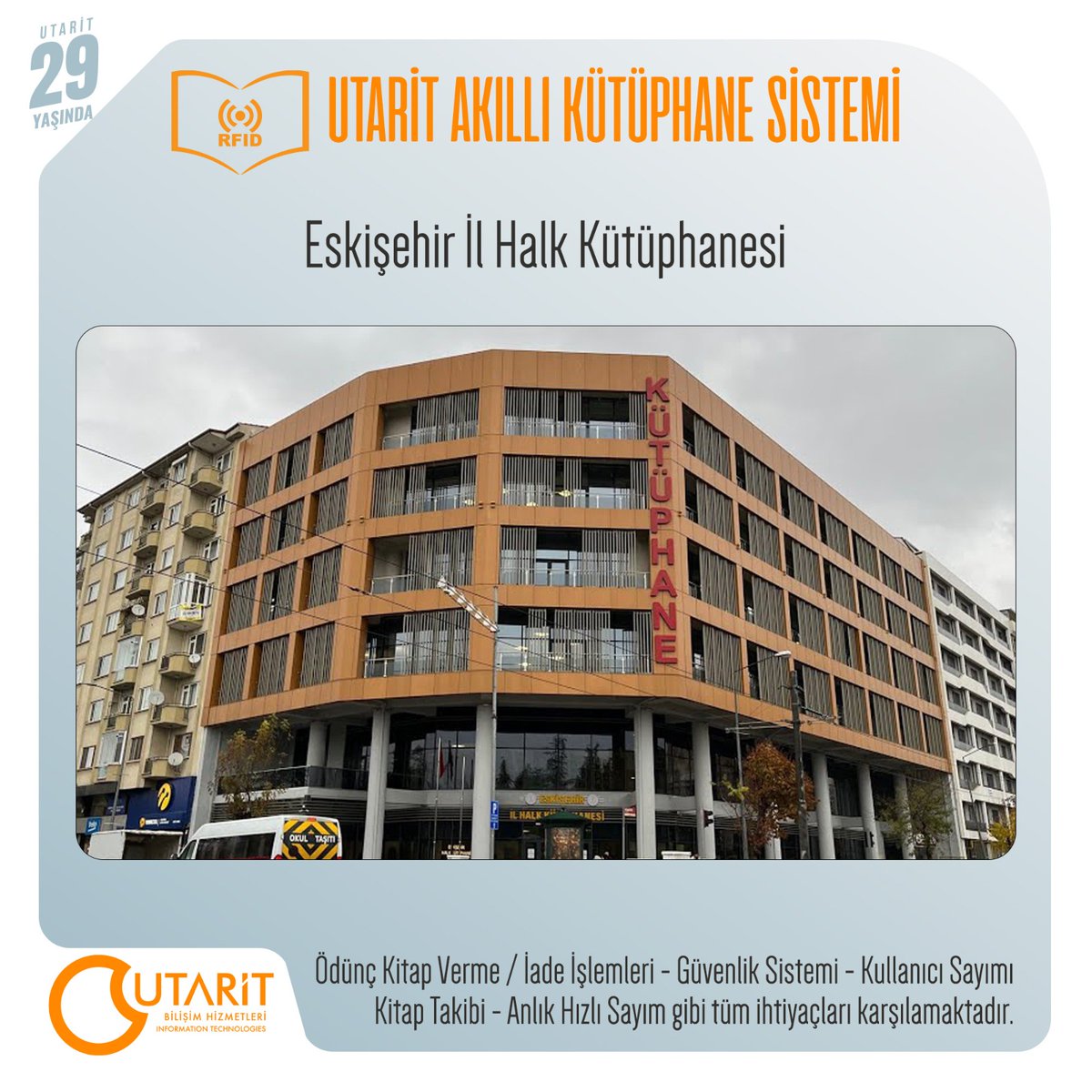 Utarit Bilişim olarak, Eskişehir İl Halk Kütüphanesi'nde Akıllı Kütüphane Sistemi kurulumu gerçekleştirdik.

#Utarit #UtaritBilişim #utarit #akıllıkütüphane