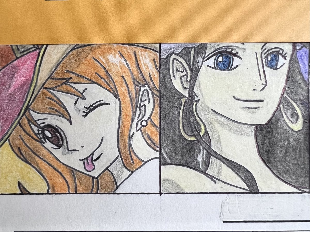 J1R_Productions's tweet photo. I got the ladies of the #StrawHatPirates, navigator #Nami and archaeologist #NicoRobin. #Drawing #Doodle #ColoredPencils #Manga #Anime #ワンピース #OnePiece #麦わらの一味 #MugiwaraNoIchimi #MugiwaraPirates #StrawHatCrew #ナミ #CatBurglarNami #ニコロビン #DevilChildRobin https://t.co/qOqVPWC1Mu