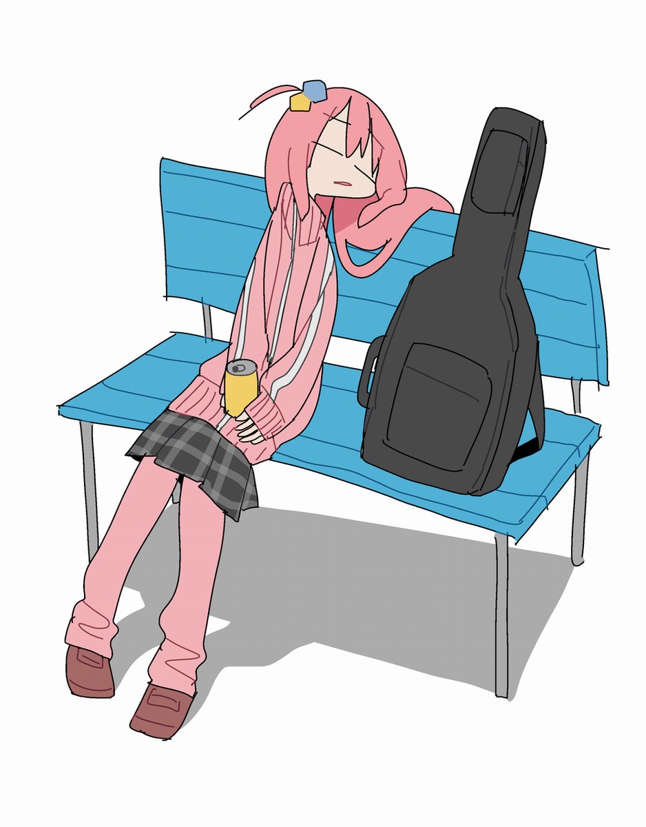 gotou hitori 1girl cube hair ornament solo pants under skirt jacket pink hair track jacket  illustration images