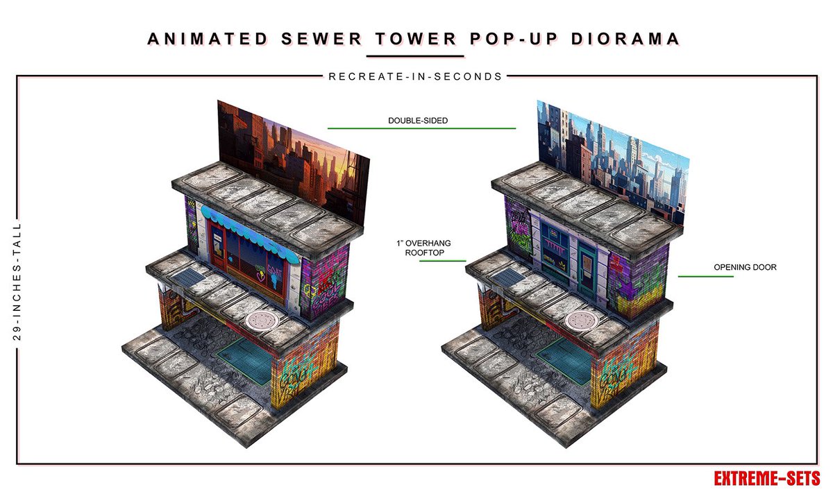 Coming soon to preorder! Animated Sewer Tower Pop-Up Diorama 💎Available @ 📍 Extreme-Sets.com 📸🎬📹 #EXTREMESETS #EXTREME_SETS #BACKDROP #TOYS #ACTIONFIGURE #DIORAMA #DISPLAY #PLAYSET #POPUP #ONE12 #one12scalediorama #tmnt #teenagemutantninjaturtles #tmntmutantmayhem