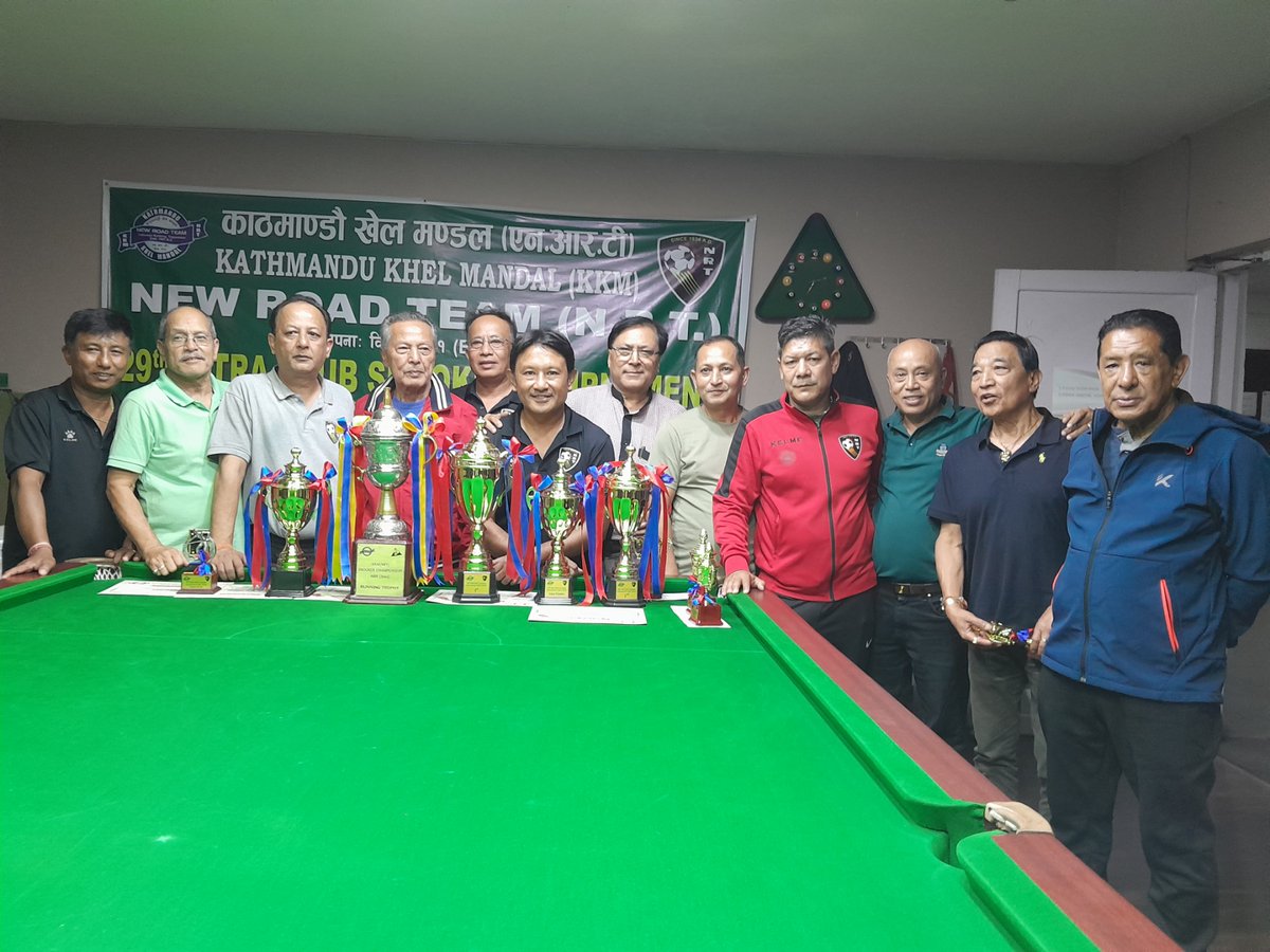 NewRoadTeam's tweet photo. Congratulations Mr. Raju Khadka-cheetri for winning the 29th Inter Club Snooker championship organized in the occasion of 89th NRT-KKM Day. With this, he has won the championship for the third time in a row, giving him a personal record of seven trophies. https://t.co/Pdn0qzn1uz