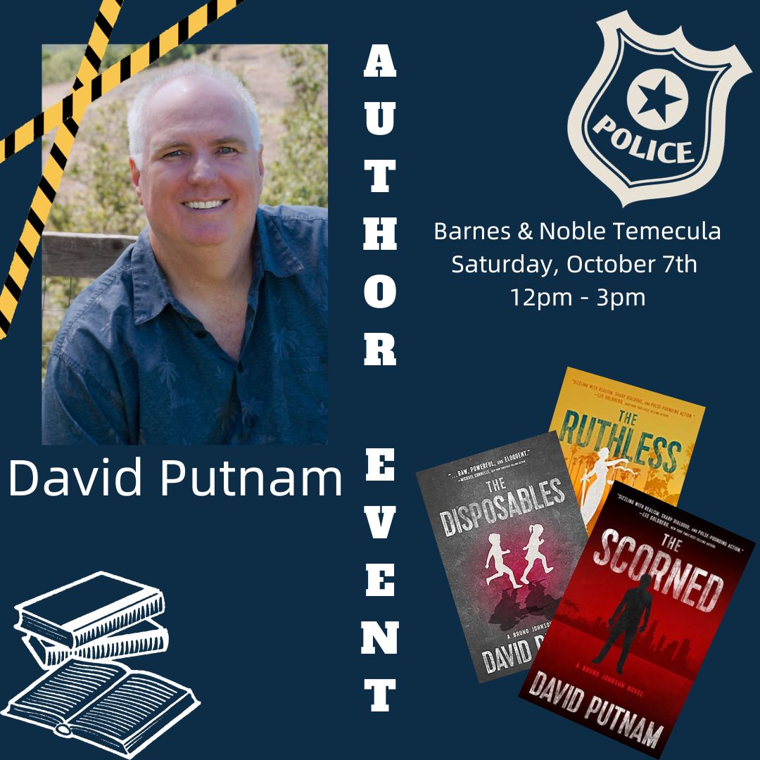 Our Author Event featuring David Putnam is ✨TODAY✨ from 12pm to 4pm to sign books from his bestselling Bruno Johnson Series. Don't miss the opportunity to stop by our store to pick up your own signed copy! #BNTemecula #DavidPutnam #BrunoJohnson #LocalAuthor