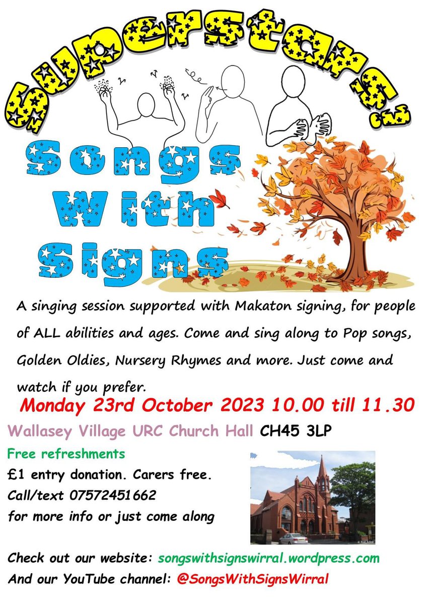 Songswithsigns's tweet photo. Hi everyone, don’t forget that our Autumn Half Term Songs With Signs session is Monday, 23 of October. Please come along and join @carolynhughes21 and my fellow Signing Helper Laura from 10.00 till 11.30. They will look forward to seeing everyone there

Signed T (Signing Helper) https://t.co/MlAP235qyF