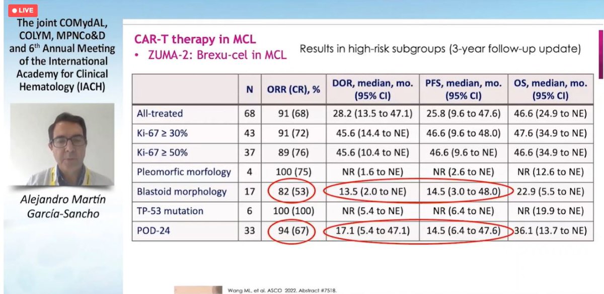 lymphomahub's tweet photo. #IACH23 | @amgarciasancho discussed cellular therapy as the best therapy for RR #MCL using promising insights from ZUMA-2, TRANSCEND NHL 001, and TARMAC trials. #lymsm #lymphoma #COLYM #TheIACH https://t.co/7zA1SYQX9L
