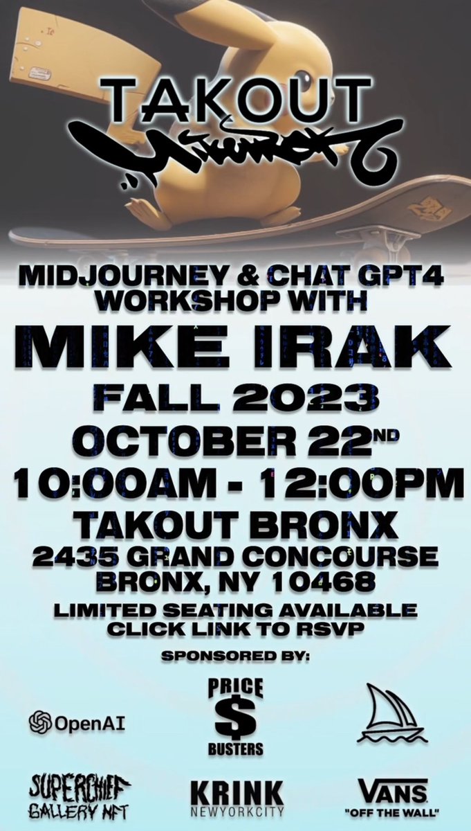 Sign up now (link in bio) to participate for this exciting workshop and to get access to special goods provided by our sponsors.

@mikeirak @superchiefgallerynft @vans <a href="/krinknyc/">Krink ® New York City</a> @liquiddeath