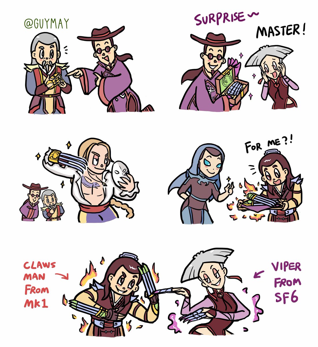 Guymay4's tweet photo. I feel #MortalKombat & #StreetFighter get props from each other
#Fang gets MK11 Shang's claws for #Aki
MK11 Shang gets #Barlog/Vega's claws for MK1 #Shangtsung😂
2 snakes in fighting game both have each other's claws
You can see viper in SF6,and claws man in MK1
#fanart #chibi https://t.co/clWBcIRjir