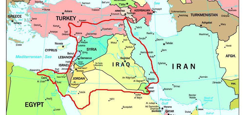 🇮🇱 INFO - Le rêve d’Israël est de récupérer leur « Terre Promise » incluant : 🇵🇸 La Palestine 🇰🇼 Le Koweït 🇮🇶 L’Irak 🇸🇾 La Syrie 🇱🇧 Le Liban 🇯🇴 La Jordanie 🇸🇦 Une part de l’Arabie Saoudite 🇹🇷 Une part de la Turquie 🇪🇬 Une part de l’Égypte 🇮🇷 Une part de l’Iran