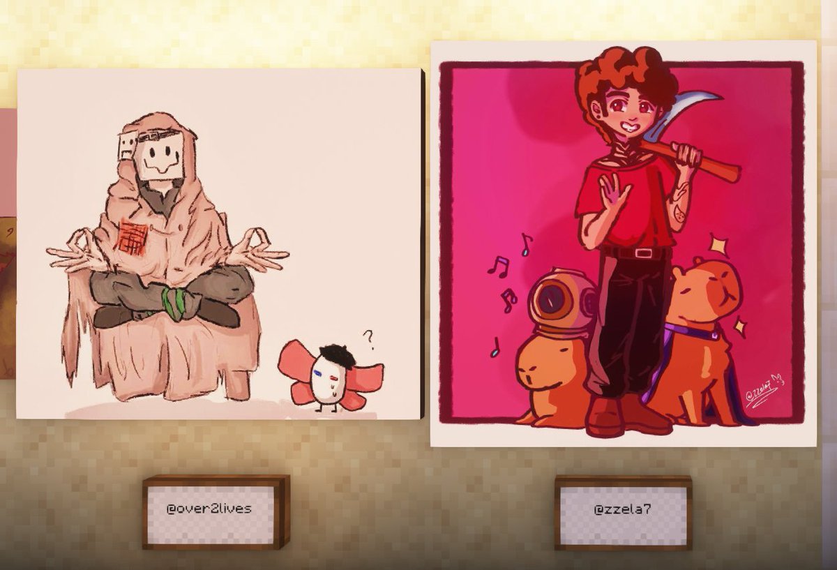 QSMPGlobal's tweet photo. 🖌️| QSMP Artwork #13 &amp; #14

Title: "antoine's favorite emote 🧘‍♂️"
Artist: @over2lives

Title: " '-' "
Artist: @zzela7

Date: September 27

#qsmp https://t.co/btE2qjXQBo