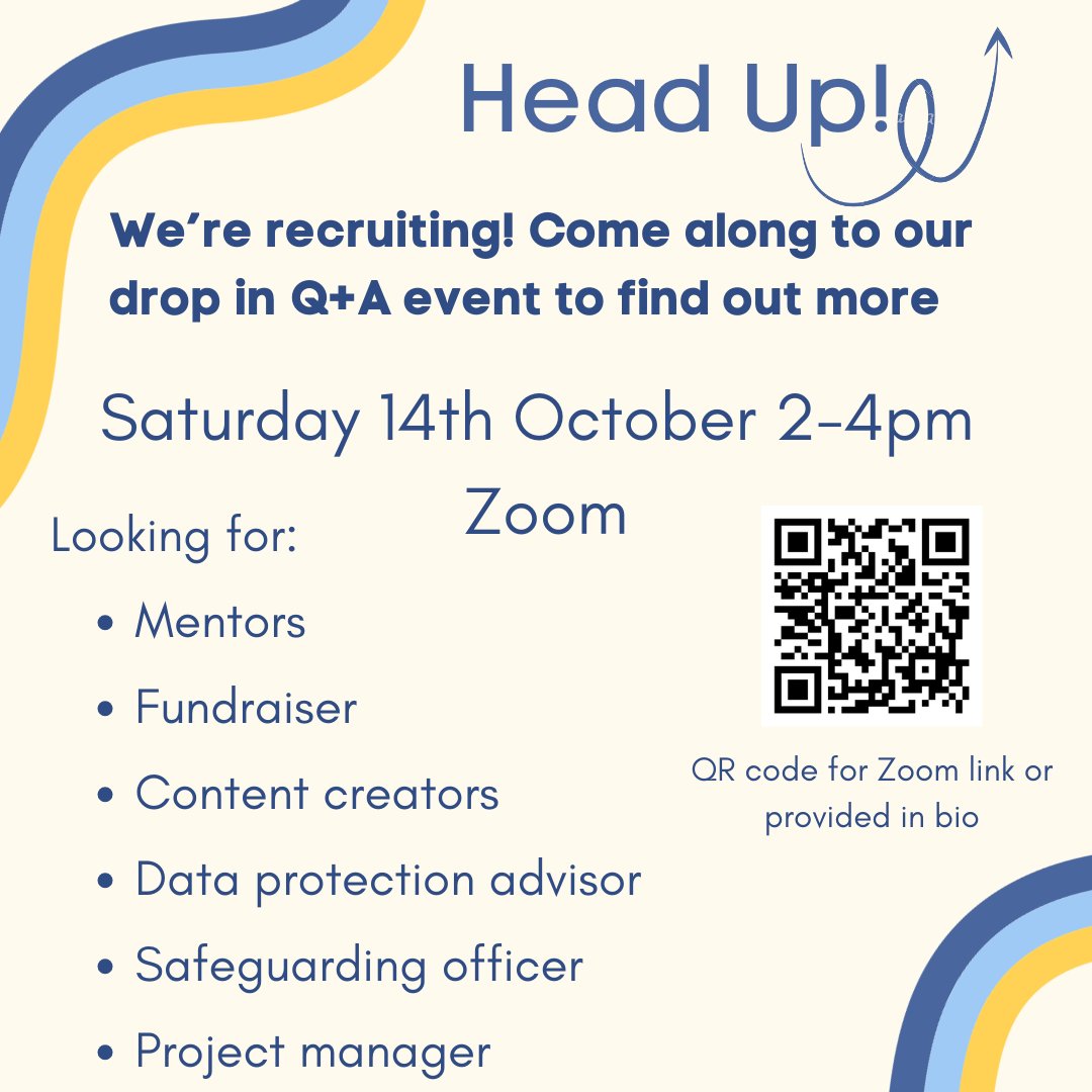 We're recruiting for a range of roles all accessible and flexible. Come along to our drop-in Q+A event to find out more about the who we are and how you can get involved. Register here or follow QR code: forms.gle/CwFekQTEUQ5uRb…