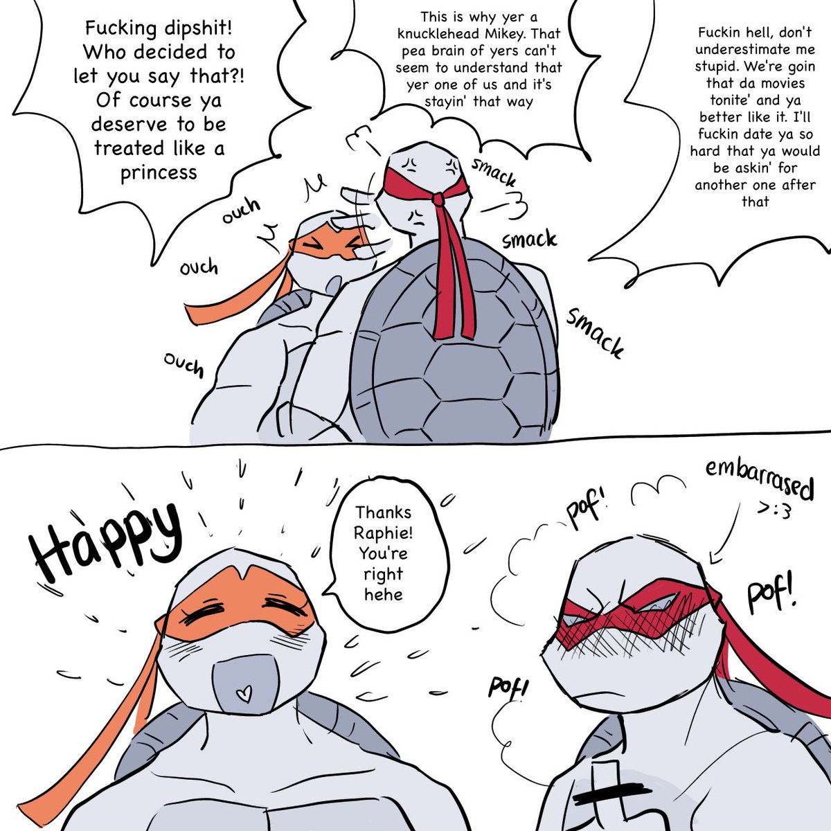 kinvru's tweet photo. ❤️x🧡 - Insecurity

Just wanted to make a scene where Mikey had self-esteem issues and Raph would slap him with aggressive affirmations to bring back that smile again #tcest https://t.co/VCeJvm8Mtn