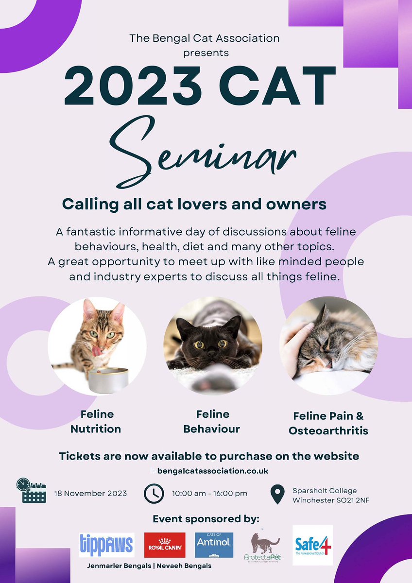 Feline Seminar - £35 18/11/23 Sparsholt Hants
bengalcatassociation.co.uk/Buy-Seminar-Ti…
#catenrichment #vetnurse #catlover  #catbehaviour #vetnurselife  #catscratch #catplaytime   #catcare #catwelfare #bcaseminar #catworkshop #catseminar #catseminarstime #vetnursing #vetnursestudent
@rzssofficial