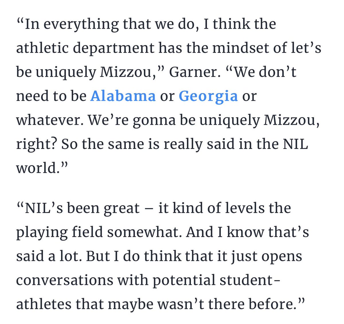 WinterSportsLaw's tweet photo. #NIL helps level the playing field.
It allows teams that don’t have the huge advantages of long time tradition and prestige to compete in recruiting.
That’s a good thing.
And progressive, pro-athlete, state laws like Missouri’s play an important role in creating that parity. https://t.co/2QOoGBikD7