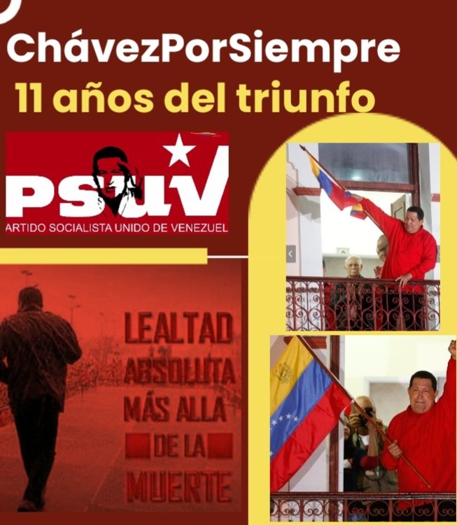 Buenas tardes, buen provecho A 11 años de la victoria electoral de CHÁVEZ, fue su última campaña y pese a su enfermedad le entregó el triunfo a su pueblo, Como olvidarte comandante!? #ElEsequiboEsNuestro @Mippcivzla @VTVcanal8 @dcabellor @mima_carmen @1412Yolis @lilidiaz8