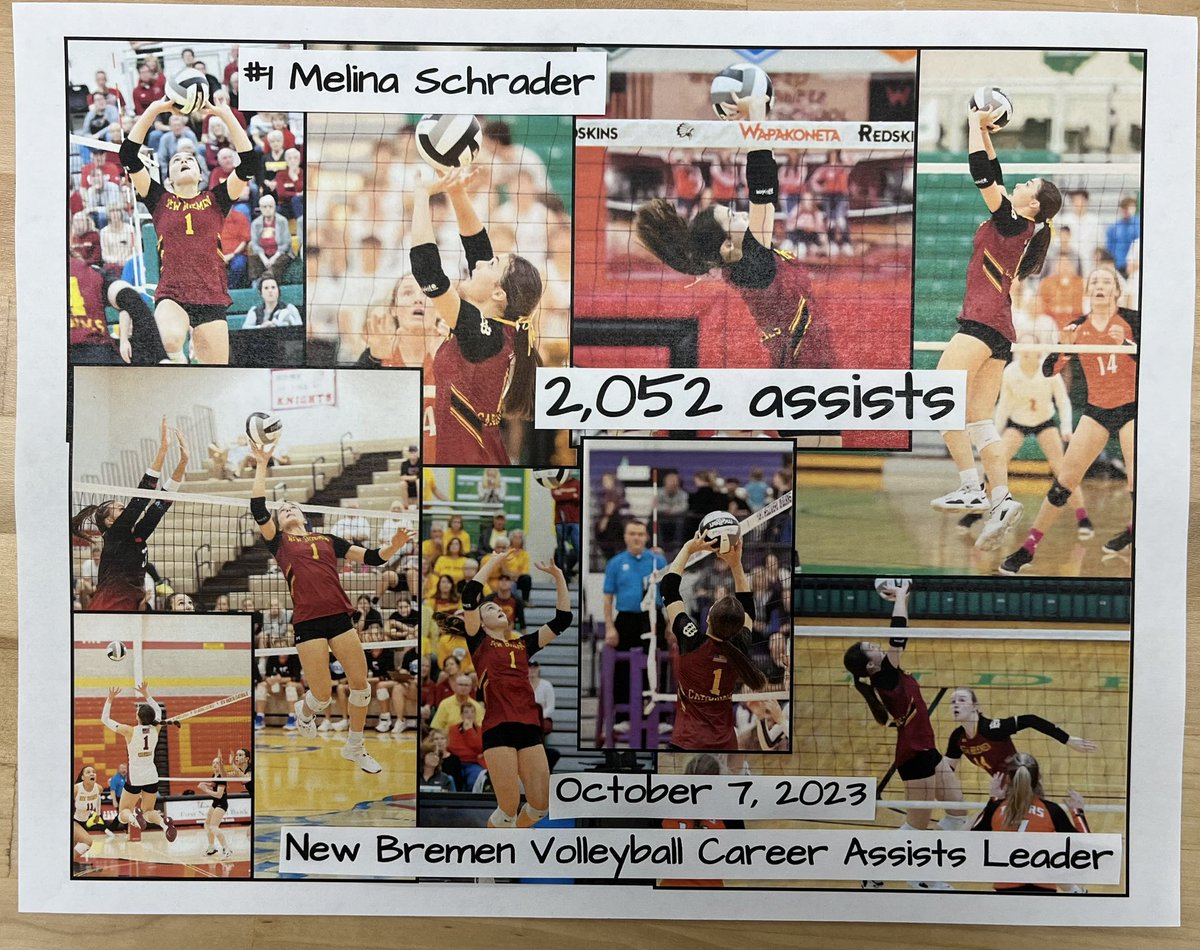 coachkramer3's tweet photo. 🚨💛🚨 #2️⃣,0️⃣5️⃣2️⃣ assists and counting 🚨💛🚨

New Bremen Volleyball junior &amp; future University of Dayton commit Melina Schrader is now the New Bremen CAREER record holder for assists.
She broke the previous record held by Madison (Pape) Tangeman, a 2019 alumni, of 2,051 assists. https://t.co/xKJ4NevNTk