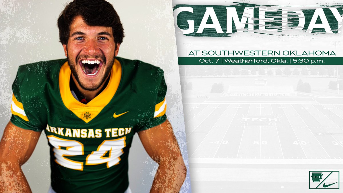 #GAMEDAY! <a href="/ATUFOOTBALL/">Arkansas Tech Football</a> is on the road tonight at Southwestern Oklahoma!

Kick-off scheduled for 5:30 p.m.

FOLLOW LIVE⬇️
ArkansasTechSports.com/coverage

#FightOn | #LinkItUp