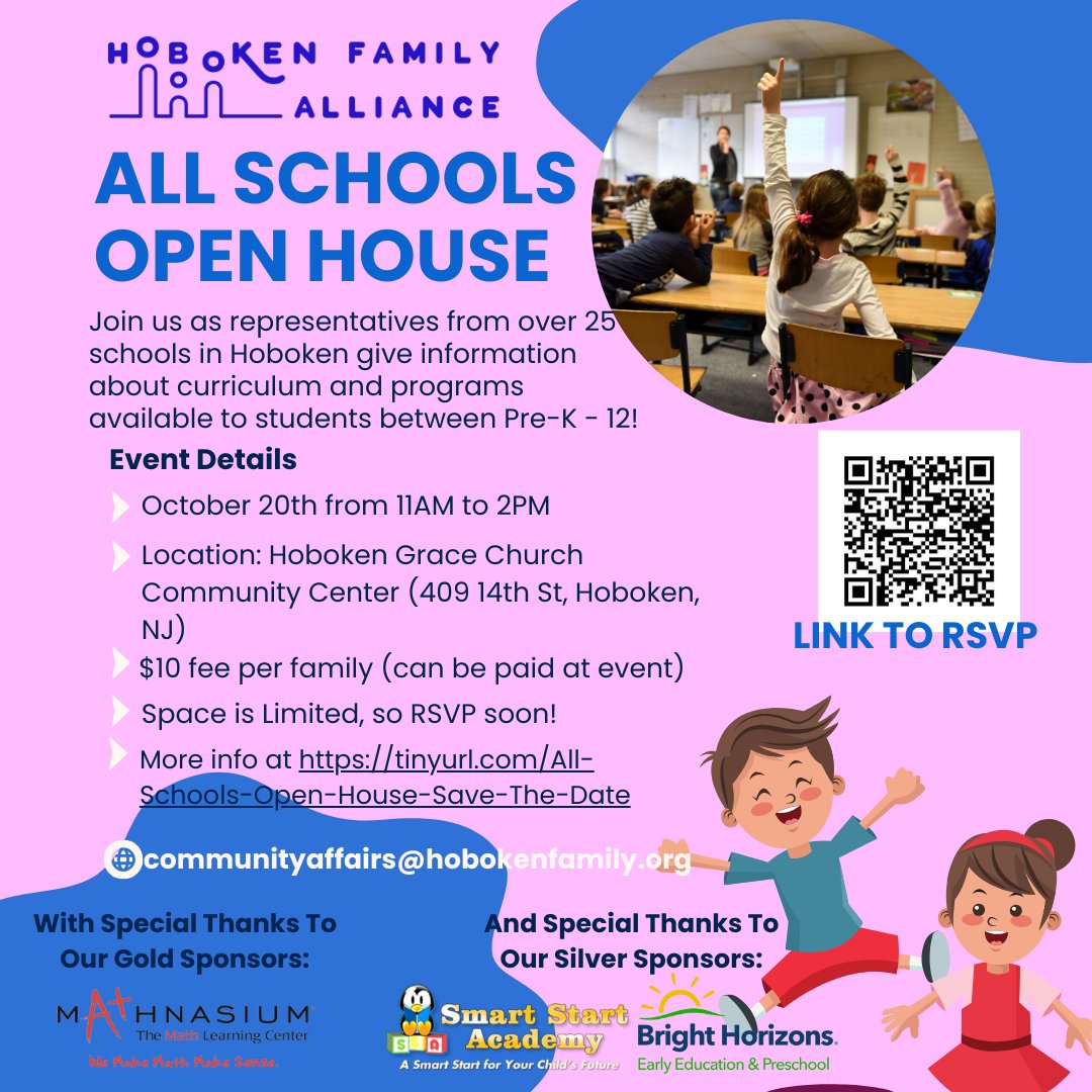 Save the Date for the All Schools Open House on October 20! Register here forms.gle/T4LVuFrdqhr8ha…

Special thanks to our gold sponsor <a href="/Mathnasium/">Mathnasium</a> and silver sponsors <a href="/BrightHorizons/">Bright Horizons</a> and <a href="/njsmartstart/">Smart Start Academy</a>