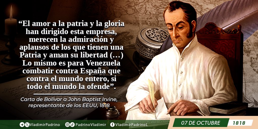Han transcurrido 205 años de aquella carta de la dignidad que nuestro Libertador Simón Bolívar le escribiera al agente imperial John Baptist Irvine; por unas goletas de bandera estadounidense que habían sido detenidas por el Ejército Libertador en el río Orinoco. Bolívar, cansado
