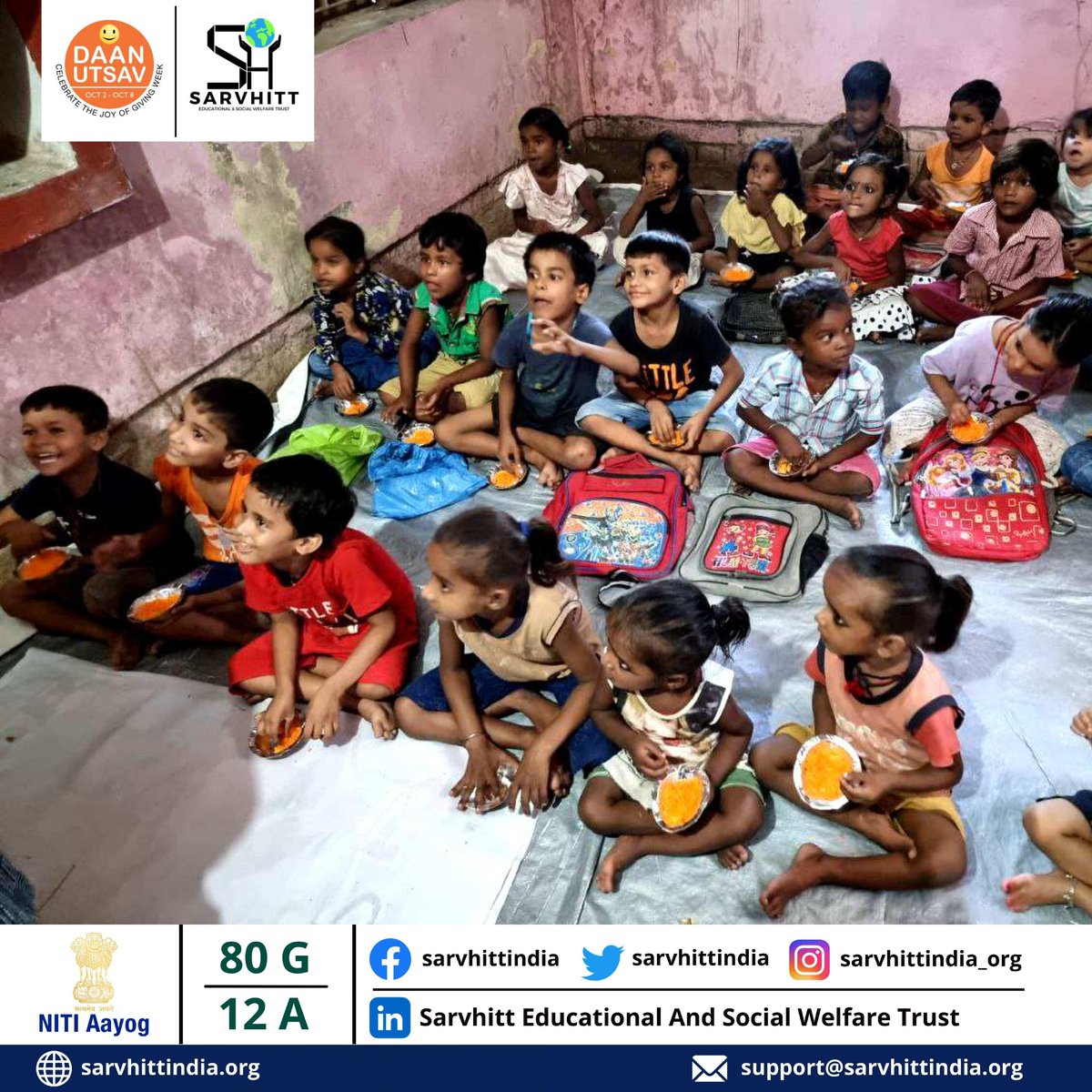 sarvhittindia's tweet photo. As we celebrate Day 6 of #DaanUtsav , let's remember the power of a meal shared with love. 

Join our food drive and help us bring nourishment and happiness to those less fortunate. 🍛❤️ 

@daanutsav

#DaanUtsav #FoodForGood #ShareTheLove #SarvhittIndia #Joyofgivingweek https://t.co/Wb4lTKrVnV