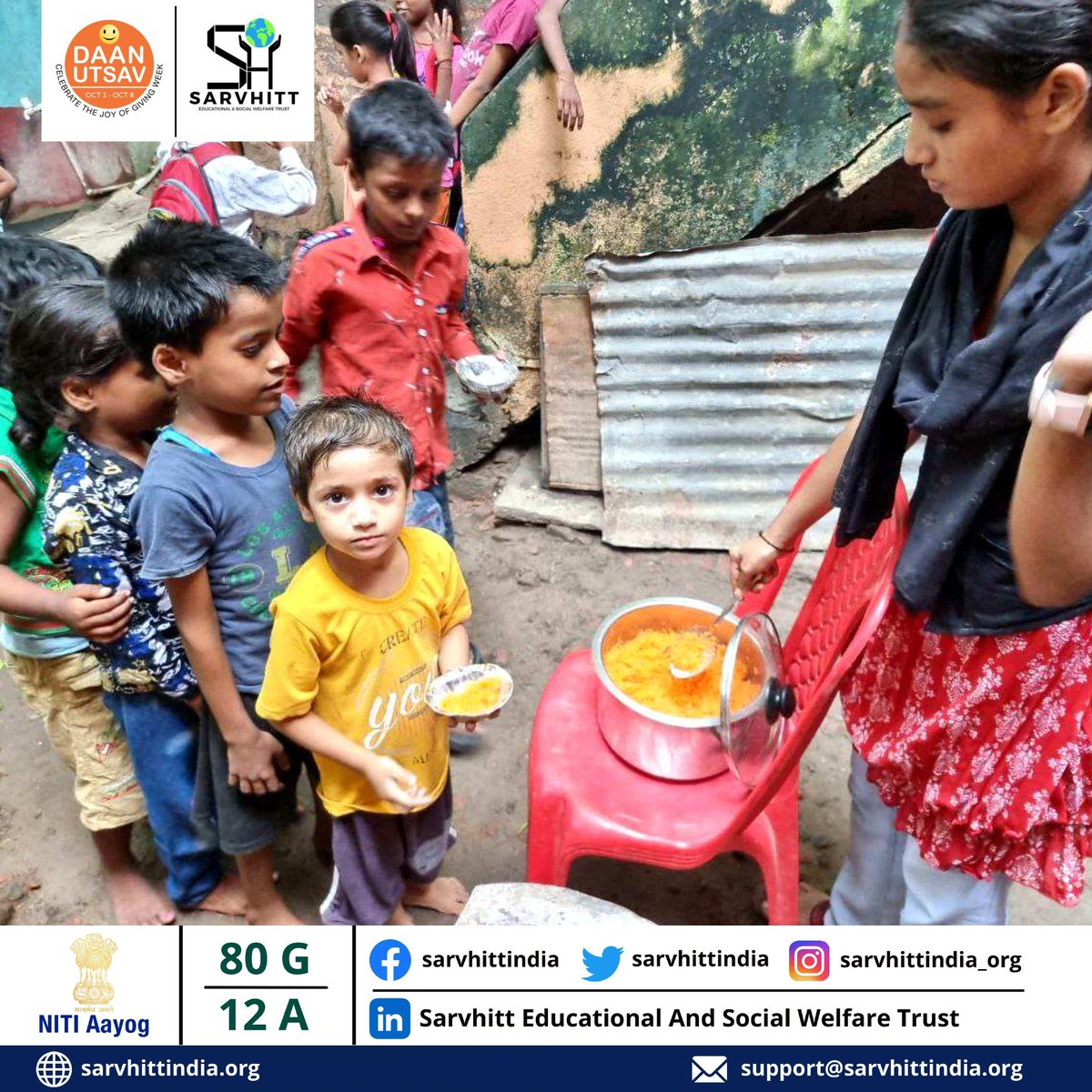 sarvhittindia's tweet photo. As we celebrate Day 6 of #DaanUtsav , let's remember the power of a meal shared with love. 

Join our food drive and help us bring nourishment and happiness to those less fortunate. 🍛❤️ 

@daanutsav

#DaanUtsav #FoodForGood #ShareTheLove #SarvhittIndia #Joyofgivingweek https://t.co/Wb4lTKrVnV