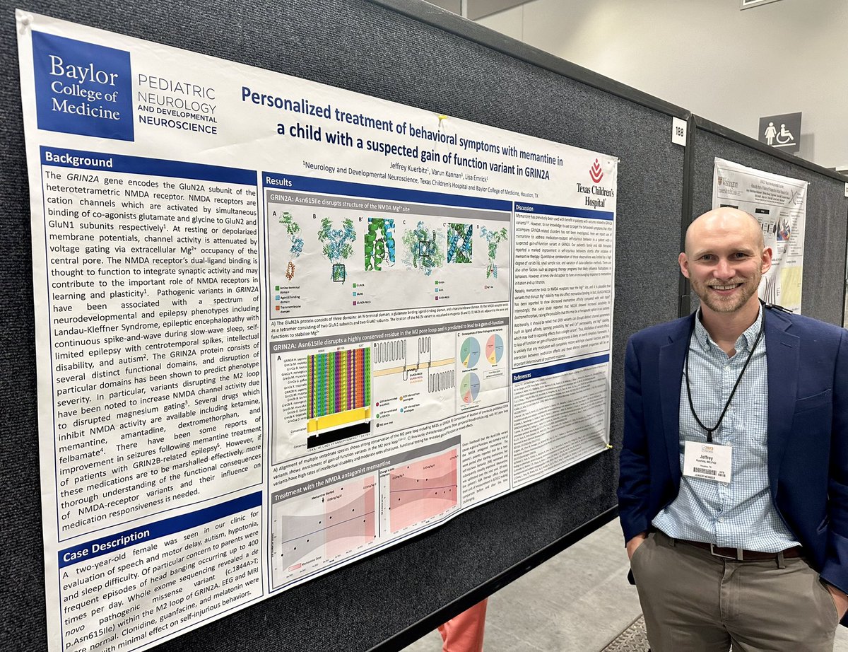 #GRIN2A is associated with a neurodevelopmental and epilepsy phenotypic spectrum. @Jeff_Kuerbitz leverages extrapolated functional data to predict successful treatment of self-injurious behaviour with memantine. #CNSAM #PrecisionMedicine 💊 #PatientCenteredCare