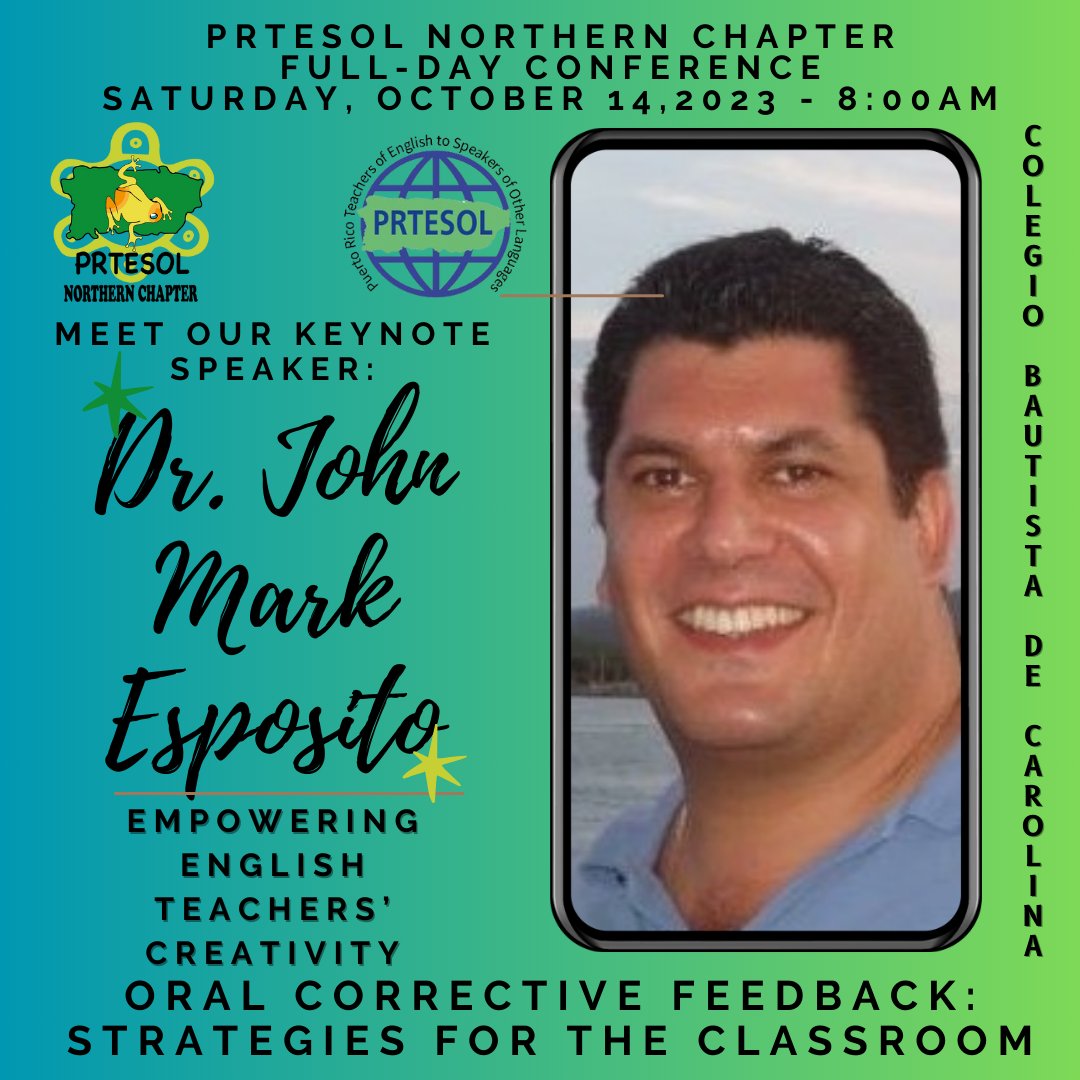 NorthernChPRTSL's tweet photo. Dear colleagues: RSVP at the QR Code on the promo. We will welcome you to our PRTESOL Northern Chapter Full-day Conference: Empowering English Teachers' Creativity next Saturday, October 14, 8:00 am at Colegio Bautista de Carolina. https://t.co/umS1HUtk7N