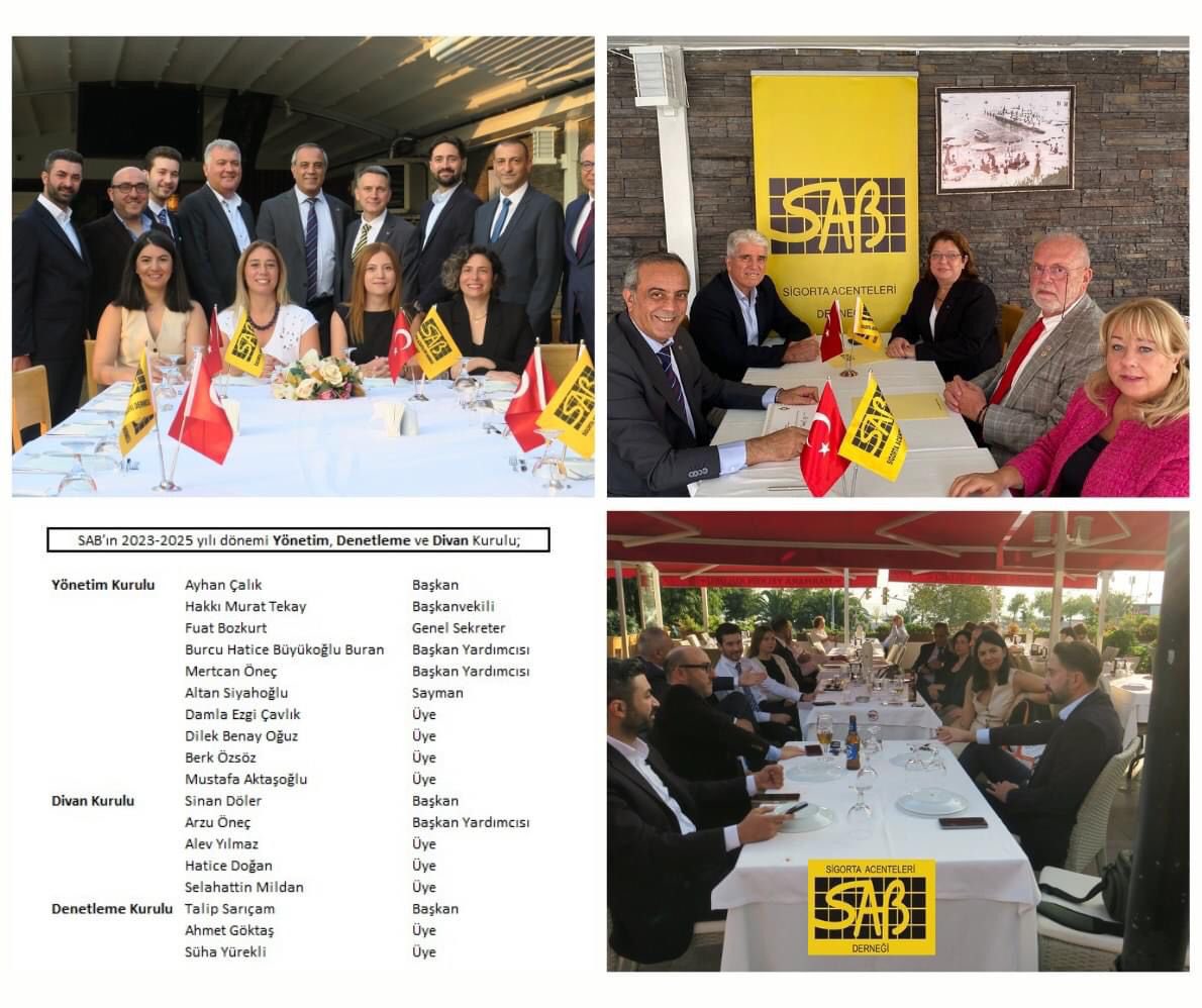 SAB Sigorta Acenteleri Derneği’nin 2023 - 2025 yılı yeni dönem tüm kurul üyeleri 4 Ekim’de Marmara Yelken Spor Kulübünde bir araya geldi.
#SABYönetimKurulu
#sab37yaşında
#SAB ✨
#Sigorta
#SigortaPoliçesiAcentedenAlınır 📍
#SigortaAcentenAnındaYanında 📲
🔗 sab.org.tr