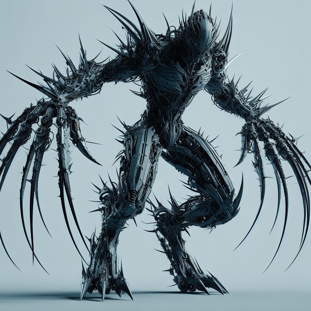 novysan's tweet photo. In honor spooky season, I am exploring character designs for the Shrike from the Hyperion Cantos quartet by Dan Simmons. #CharacterArt #SciFi #HyperionCantos #DALLE3 https://t.co/0CbsW6aJtg