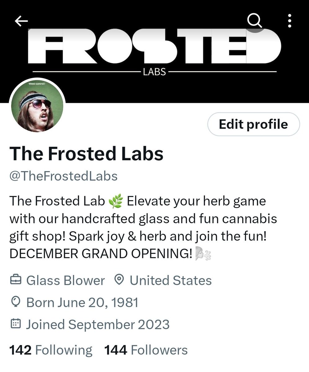 TheFrostedLabs's tweet photo. 144 followers in a month? Not too shabby, right? π We're just kickin' it off! Big love to each and every one of you! I follow back and I've got some sweet surprises for the community! ππ¨
#StonerFam #TheFrostedLabs #CannabisCommunity #cannabis #glass #gifts https://t.co/NBtB7ulEcI
