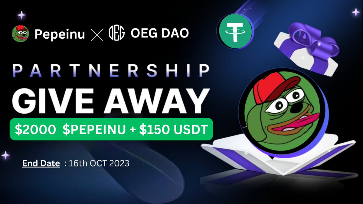 😍😍 PEPEINU x OEG DAO BIG #Airdrop

🏆 Prize Pool »» $2,000 $PEPEINU Token + 150 $USDT

✅ Follow <a href="/Pepeinuethcoin/">Pepeinu</a>
✅ Like, RT and Tag 3 Friends 
✅ Finish #Gleam ⤵️
gleam.io/oTx5c/pepeinu-…

#Airdrops #Giveaway #BSC #Crypto #Token #USDT #ReferAndEarn #OEGDAO #Pepeinu