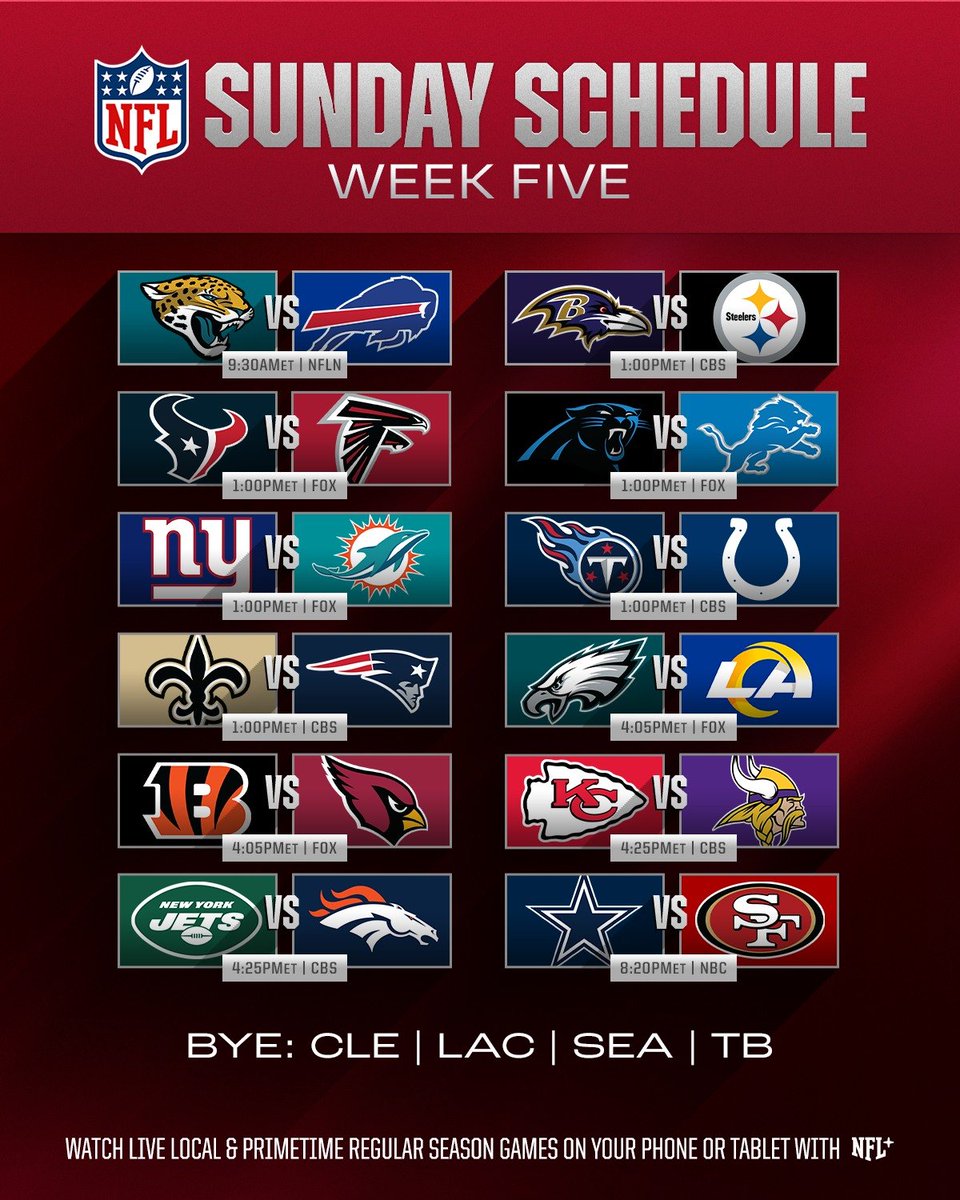 Sisepdfun's tweet image. #NFL #sundayschedule #weekfive 
Quienes crees que sean los ganadores de estos partidos de mañana?👀🔥🏈🔥🔥🏈🔥👀