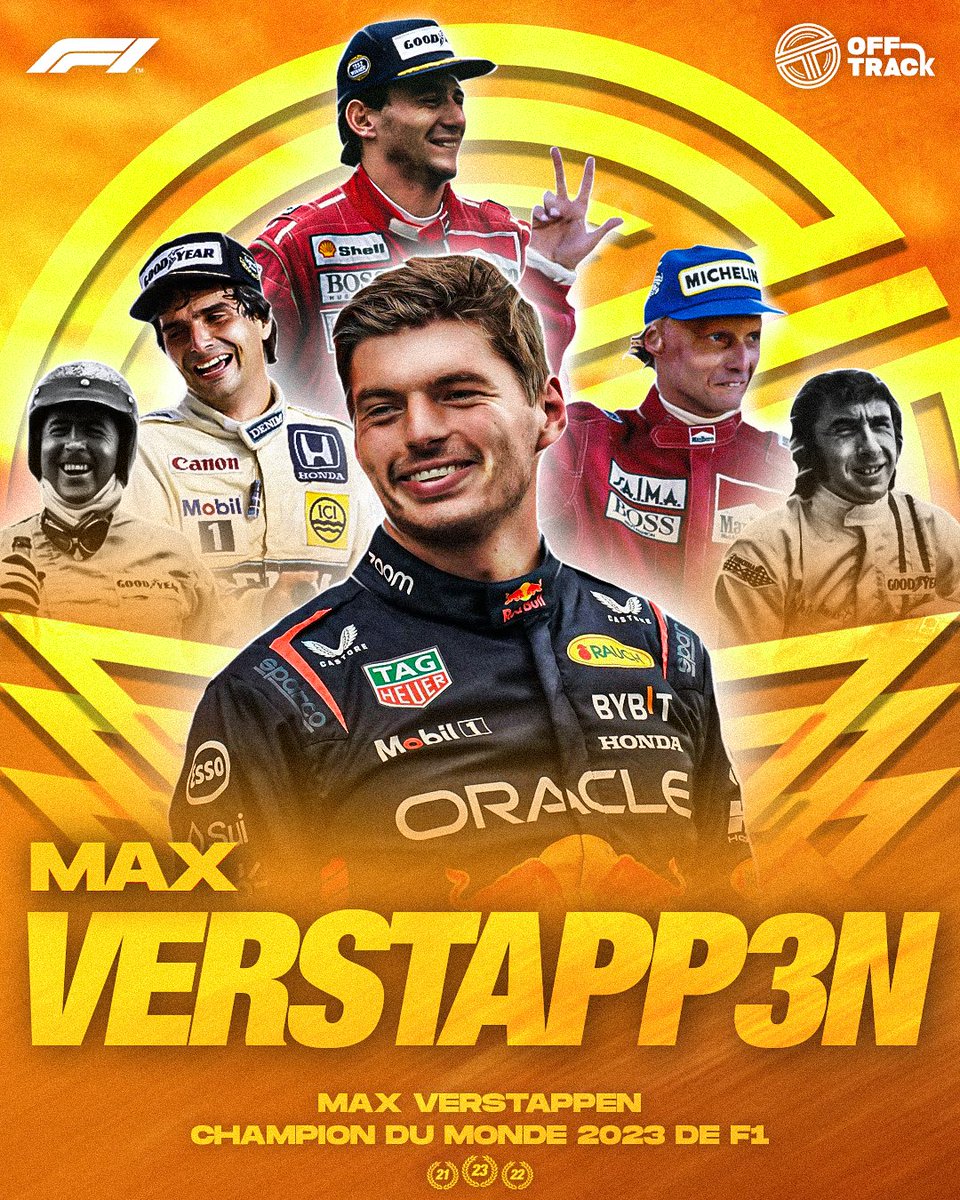 🚨 MAX VERSTAPPEN, CHAMPION DU MONDE 2023 DE FORMULE 1 ! 🏆 Le Néerlandais entre un peu plus dans l'Histoire et remporte un 3e titre mondial d'affilée, rejoignant Senna, Lauda, Piquet, Stewart et Brabham ! #F1 #QatarGP 🇶🇦